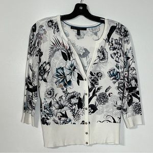 White Printed Button Front Cardigan